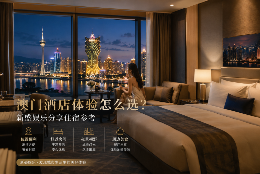 澳门酒店体验封面图，新盛娱乐分享高层酒店房间、城市夜景与舒适住宿参考